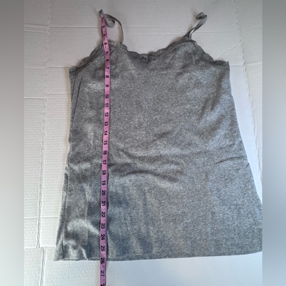 Faded Glory Gray Ribbed Lace Trim Cami Tank Top XL Stretch Cotton - Picture 6 of 9